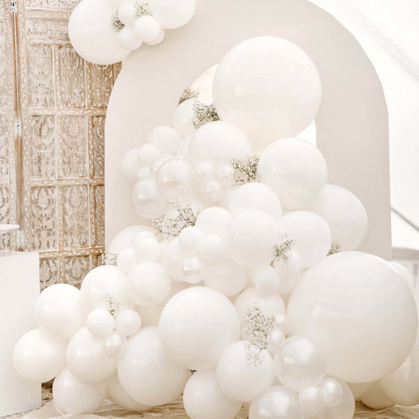 White Wedding Balloon Garland Kit – Pearl & Matte