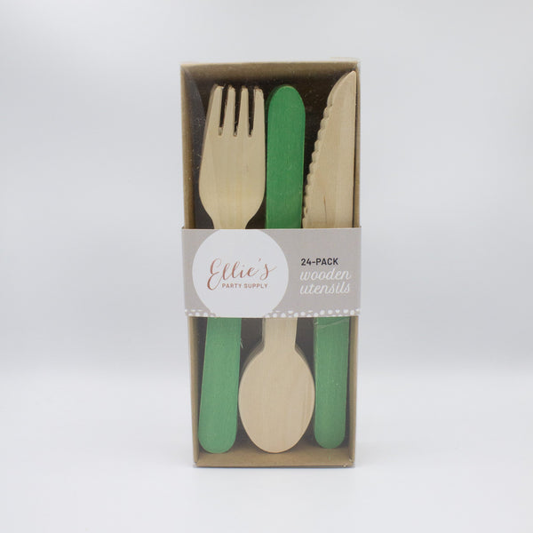 Green Wooden Utensil Set – 24ct | ON SALE!!