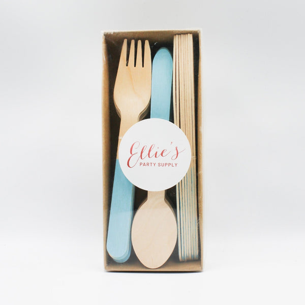 Light Blue Wooden Utensil Set – 24ct | ON SALE!!