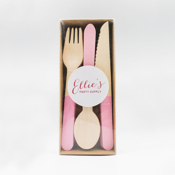 Pastel Pink Wooden Utensil Set – 24ct | ON SALE!!