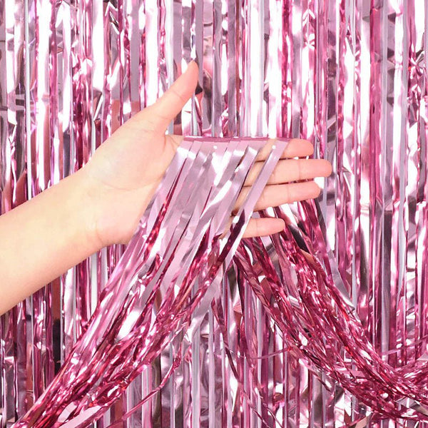 Pink Metallic Fringe Curtain – 6.5ft Backdrop