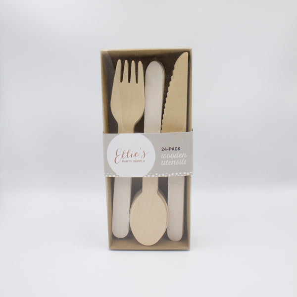 White Wooden Utensil Set – 24ct | ON SALE!!